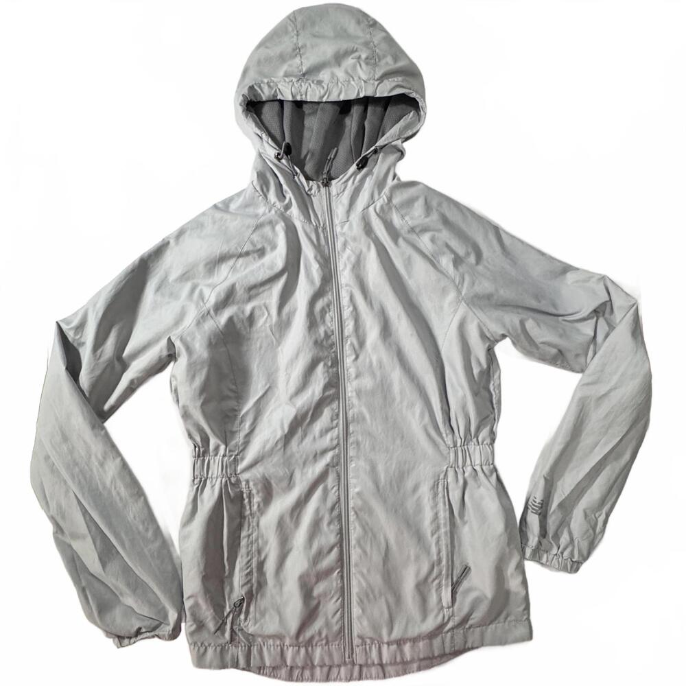 New Balance Windbreaker Raincoat Women's Small Hooded Packable Gray - Picture 1 of 9